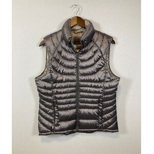 Bernardo Goose Down Puffer Vest Women's Size Large Metallic Silver Full Zip